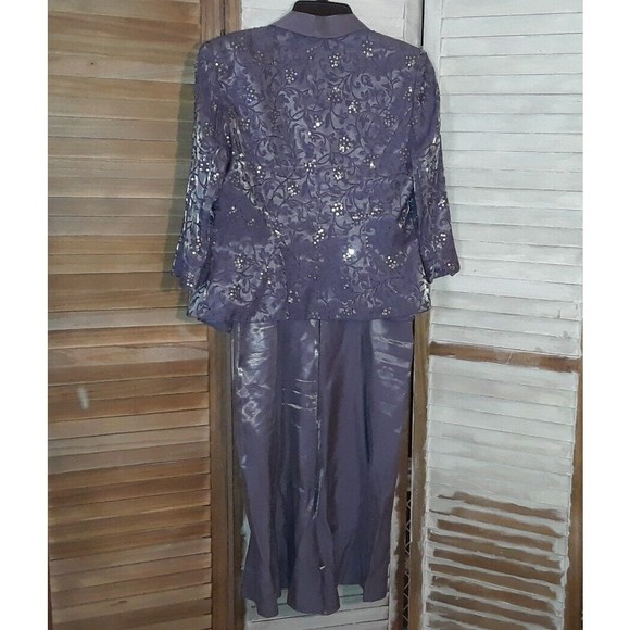 Davids Bridal-Formal Dress-Size 12-Two Piece Dress/Open Blazer-Shiny Grey-Beaded - Picture 2 of 10